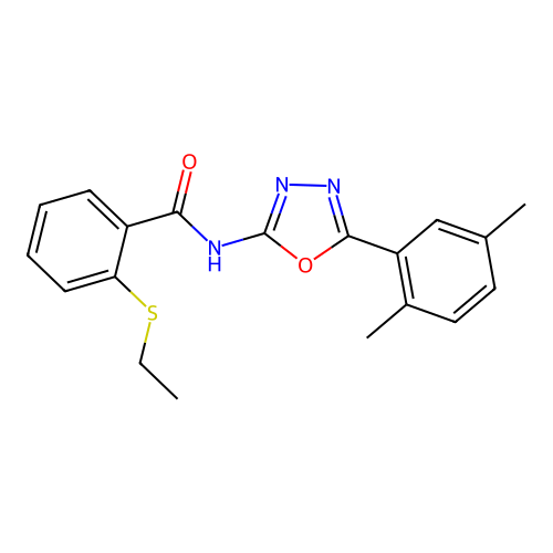 N-[5-(2,5-dimethylphenyl)-1,3,4-oxadiazol-2-yl]-2-ethylsulfanylbenzamide structure
