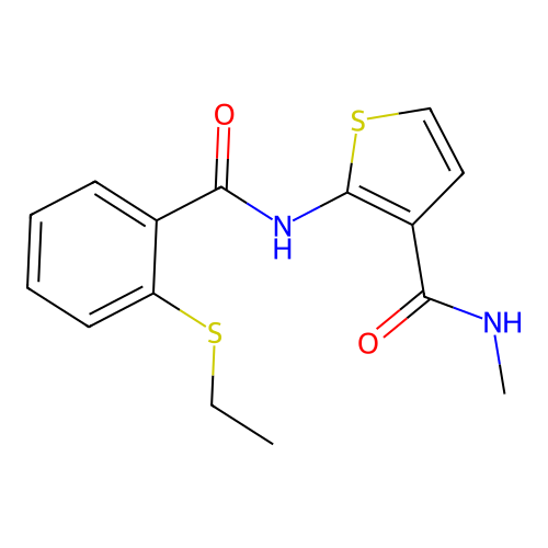 2-(2-(ethylthio)benzamido)-N-methylthiophene-3-carboxamide structure