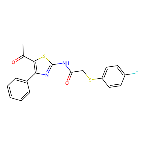 N-(5-acetyl-4-phenylthiazol-2-yl)-2-((4-fluorophenyl)thio)acetamide structure