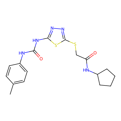 N-cyclopentyl-2-((5-(3-(p-tolyl)ureido)-1,3,4-thiadiazol-2-yl)thio)acetamide structure