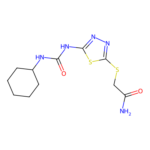 2-[[5-(Cyclohexylcarbamoylamino)-1,3,4-thiadiazol-2-yl]sulfanyl]acetamide structure