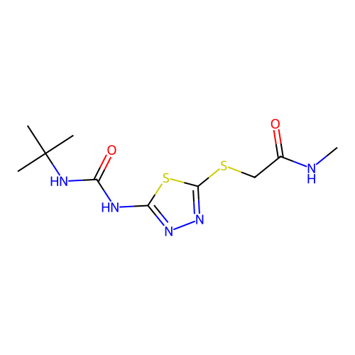 2-((5-(3-(tert-butyl)ureido)-1,3,4-thiadiazol-2-yl)thio)-N-methylacetamide structure