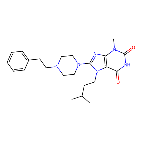 7-isopentyl-3-methyl-8-(4-phenethylpiperazin-1-yl)-1H-purine-2,6(3H,7H)-dione structure