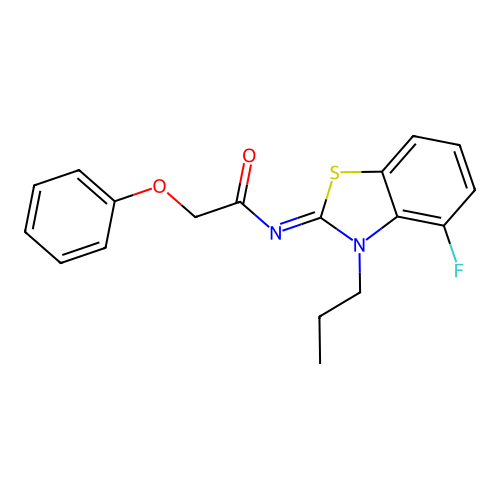 N-(4-fluoro-3-propyl-1,3-benzothiazol-2-ylidene)-2-phenoxyacetamide structure