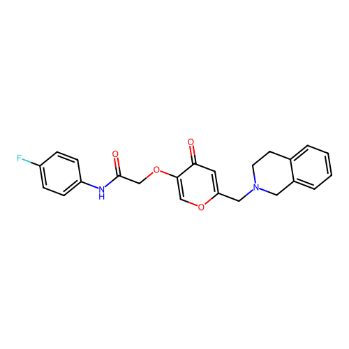 N-(4-fluorophenyl)-2-({4-oxo-6-[(1,2,3,4-tetrahydroisoquinolin-2-yl)methyl]-4H-pyran-3-yl}oxy)acetamide structure