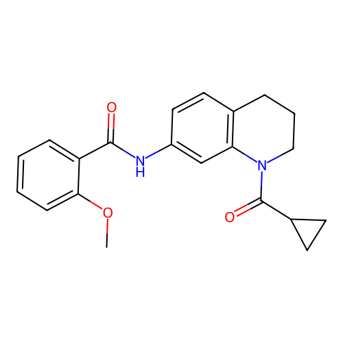 N-[1-(cyclopropanecarbonyl)-3,4-dihydro-2H-quinolin-7-yl]-2-methoxybenzamide structure