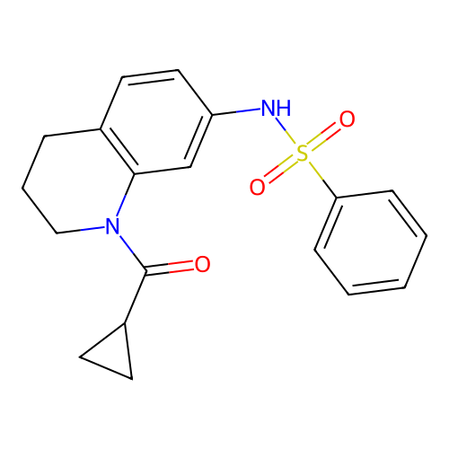 N-[1-(cyclopropanecarbonyl)-3,4-dihydro-2H-quinolin-7-yl]benzenesulfonamide structure