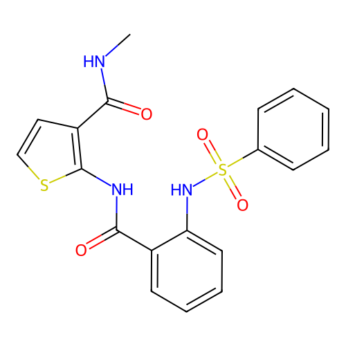 2-[[2-(benzenesulfonamido)benzoyl]amino]-N-methylthiophene-3-carboxamide structure