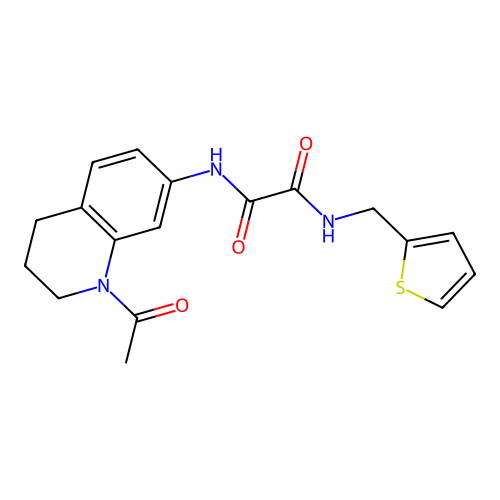 N'-(1-acetyl-3,4-dihydro-2H-quinolin-7-yl)-N-(thiophen-2-ylmethyl)oxamide structure