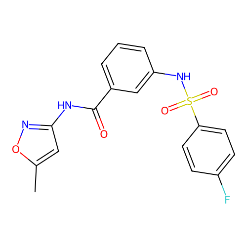 3-[(4-fluorophenyl)sulfonylamino]-N-(5-methyl-1,2-oxazol-3-yl)benzamide structure
