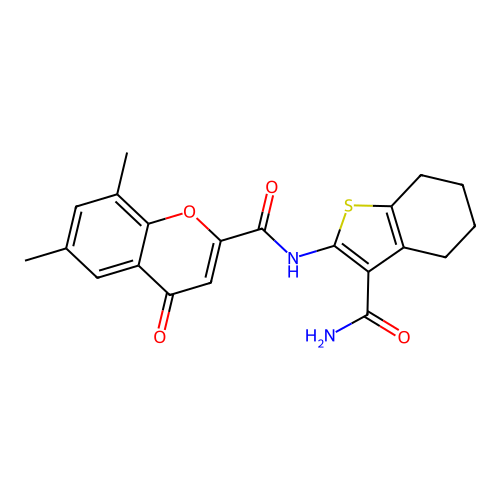 N-(3-carbamoyl-4,5,6,7-tetrahydro-1-benzothiophen-2-yl)-6,8-dimethyl-4-oxo-4H-chromene-2-carboxamide structure