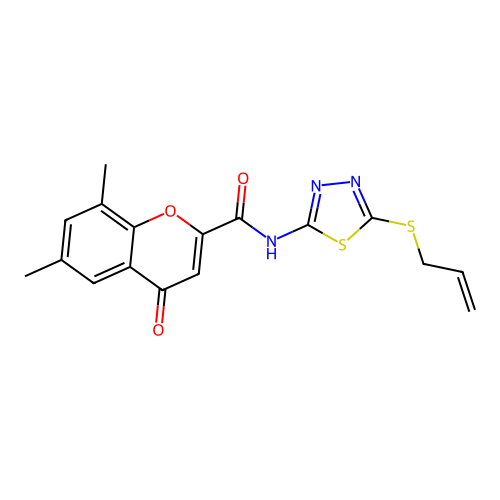 6,8-dimethyl-4-oxo-N-[5-(prop-2-en-1-ylsulfanyl)-1,3,4-thiadiazol-2-yl]-4H-chromene-2-carboxamide structure