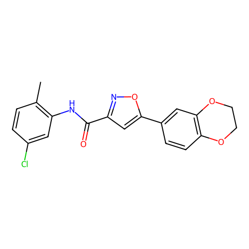 N-(5-chloro-2-methylphenyl)-5-(2,3-dihydro-1,4-benzodioxin-6-yl)-1,2-oxazole-3-carboxamide structure