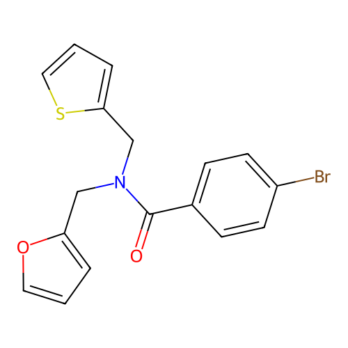 4-bromo-N-(furan-2-ylmethyl)-N-(thiophen-2-ylmethyl)benzamide structure