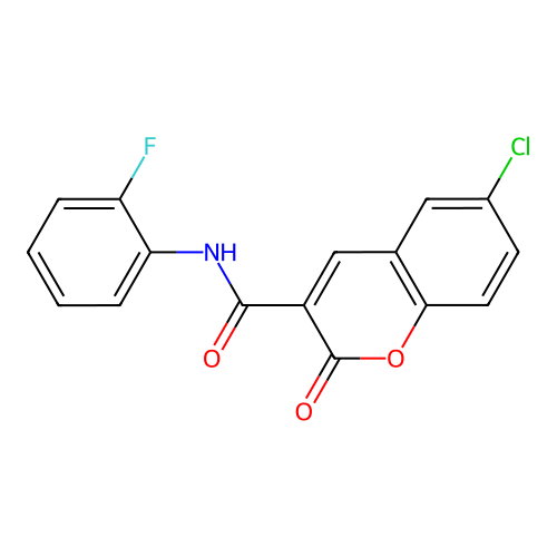 6-chloro-N-(2-fluorophenyl)-2-oxo-2H-chromene-3-carboxamide structure