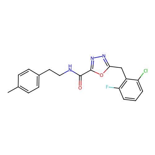 5-[(2-chloro-6-fluorophenyl)methyl]-N-[2-(4-methylphenyl)ethyl]-1,3,4-oxadiazole-2-carboxamide structure