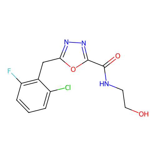 5-(2-chloro-6-fluorobenzyl)-N-(2-hydroxyethyl)-1,3,4-oxadiazole-2-carboxamide structure