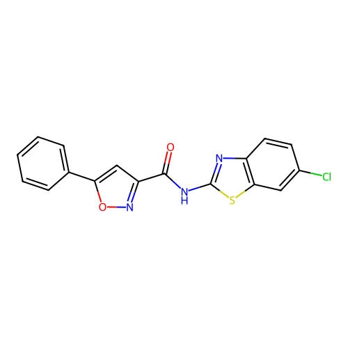 N-(6-chloro-1,3-benzothiazol-2-yl)-5-phenyl-1,2-oxazole-3-carboxamide structure