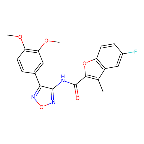 N-[4-(3,4-dimethoxyphenyl)-1,2,5-oxadiazol-3-yl]-5-fluoro-3-methyl-1-benzofuran-2-carboxamide structure