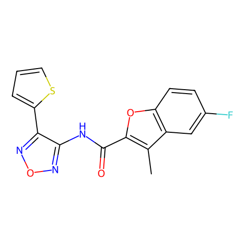 5-fluoro-3-methyl-N-[4-(thiophen-2-yl)-1,2,5-oxadiazol-3-yl]-1-benzofuran-2-carboxamide structure