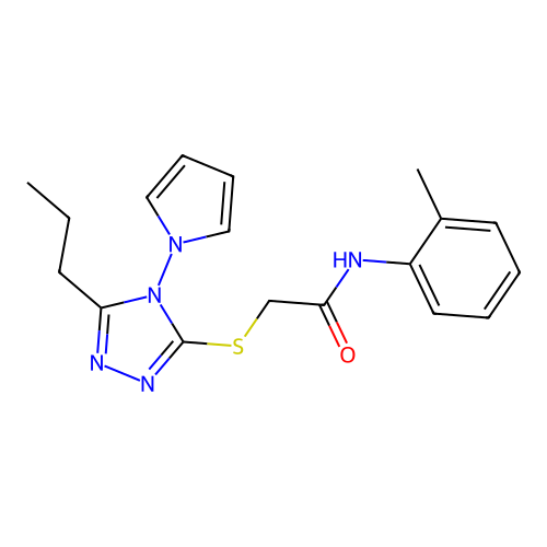 N-(2-methylphenyl)-2-{[5-propyl-4-(1H-pyrrol-1-yl)-4H-1,2,4-triazol-3-yl]sulfanyl}acetamide structure