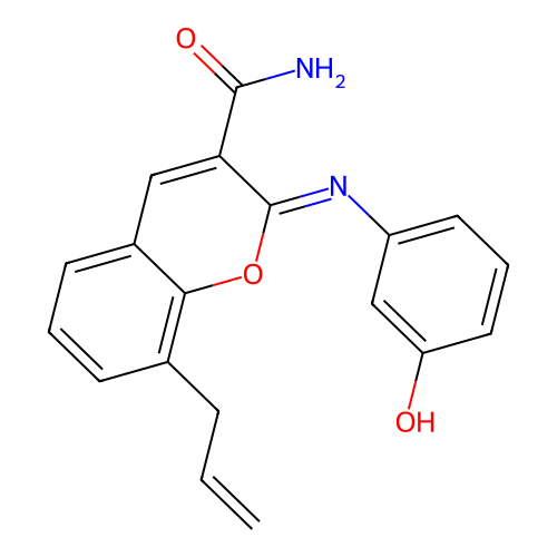 8-allyl-2-((3-hydroxyphenyl)imino)-2H-chromene-3-carboxamide structure