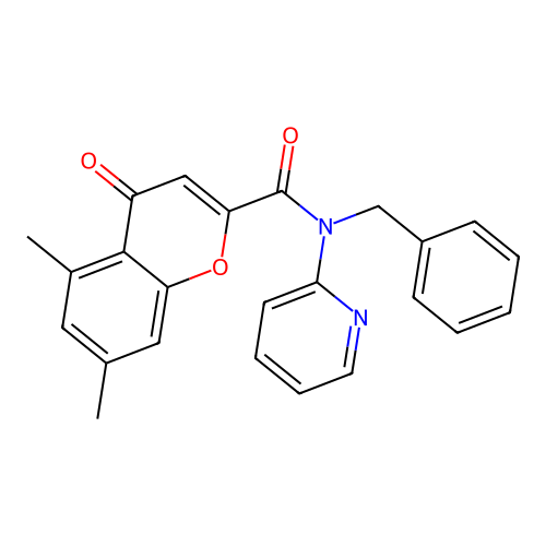 N-benzyl-5,7-dimethyl-4-oxo-N-(pyridin-2-yl)-4H-chromene-2-carboxamide structure