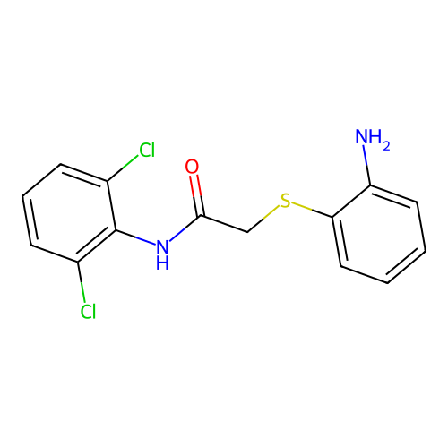 2-(2-aminophenyl)sulfanyl-N-(2,6-dichlorophenyl)acetamide structure