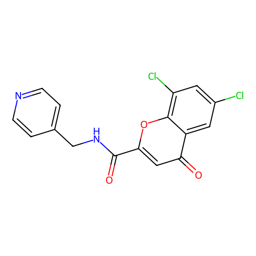 6,8-dichloro-4-oxo-N-(pyridin-4-ylmethyl)-4H-chromene-2-carboxamide structure