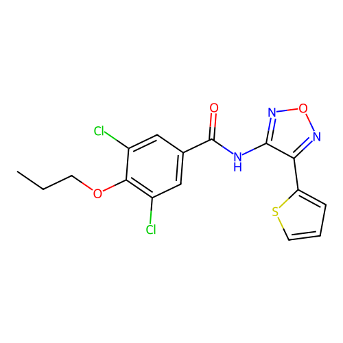 3,5-dichloro-4-propoxy-N-[4-(thiophen-2-yl)-1,2,5-oxadiazol-3-yl]benzamide structure