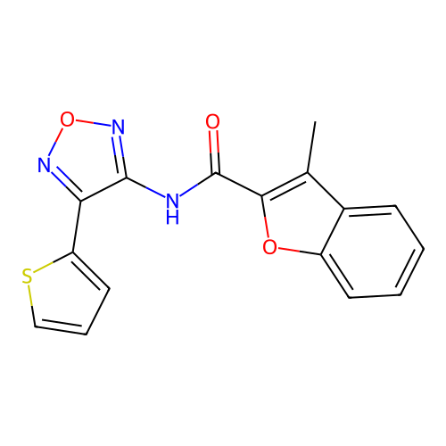 3-methyl-N-[4-(2-thienyl)-1,2,5-oxadiazol-3-yl]-1-benzofuran-2-carboxamide structure
