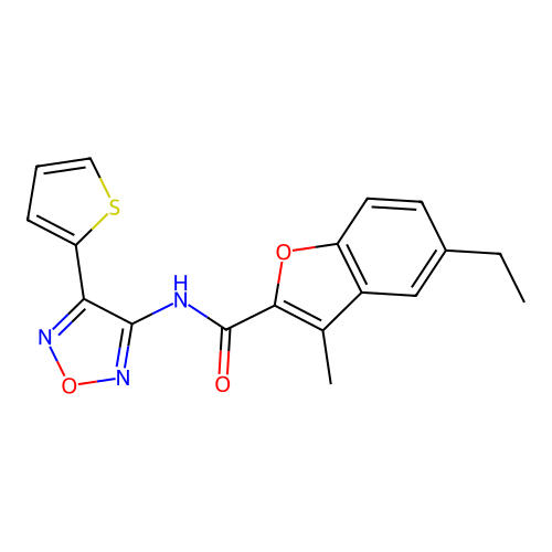 5-ethyl-3-methyl-N-[4-(thiophen-2-yl)-1,2,5-oxadiazol-3-yl]-1-benzofuran-2-carboxamide structure