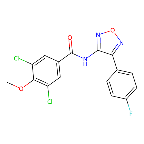 3,5-dichloro-N-[4-(4-fluorophenyl)-1,2,5-oxadiazol-3-yl]-4-methoxybenzamide structure