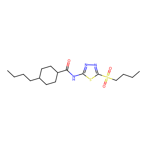 4-butyl-N-[5-(butylsulfonyl)-1,3,4-thiadiazol-2-yl]cyclohexanecarboxamide structure