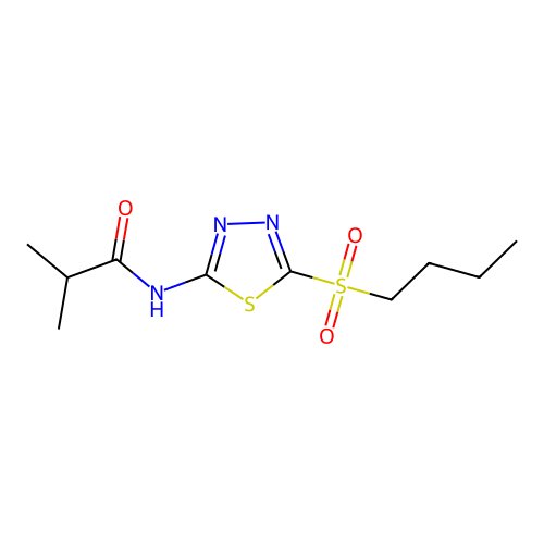 N-[(2Z)-5-(butylsulfonyl)-1,3,4-thiadiazol-2(3H)-ylidene]-2-methylpropanamide structure