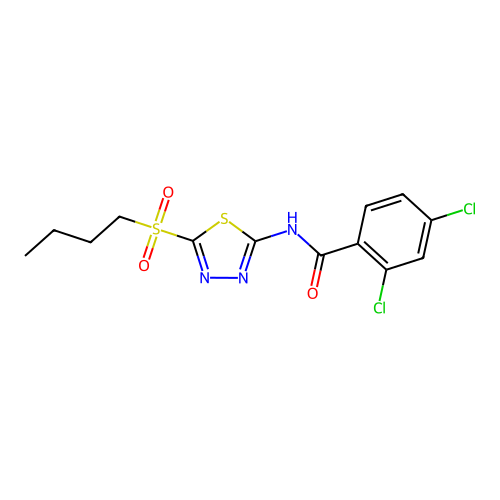 N-[5-(butylsulfonyl)-1,3,4-thiadiazol-2-yl]-2,4-dichlorobenzamide structure