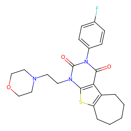 3-(4-fluorophenyl)-1-(2-morpholinoethyl)-6,7,8,9-tetrahydro-1H-cyclohepta[4,5]thieno[2,3-d]pyrimidine-2,4(3H,5H)-dione structure