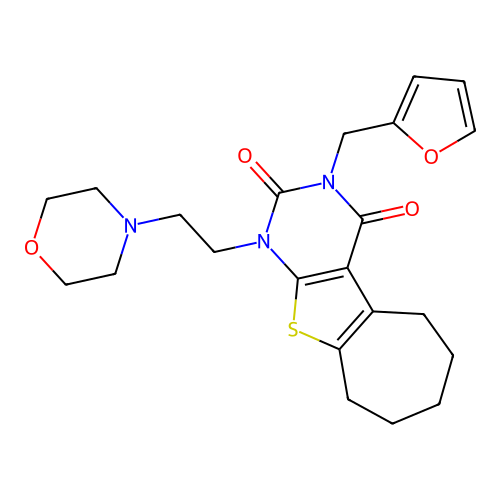 3-(furan-2-ylmethyl)-1-(2-morpholinoethyl)-6,7,8,9-tetrahydro-1H-cyclohepta[4,5]thieno[2,3-d]pyrimidine-2,4(3H,5H)-dione structure