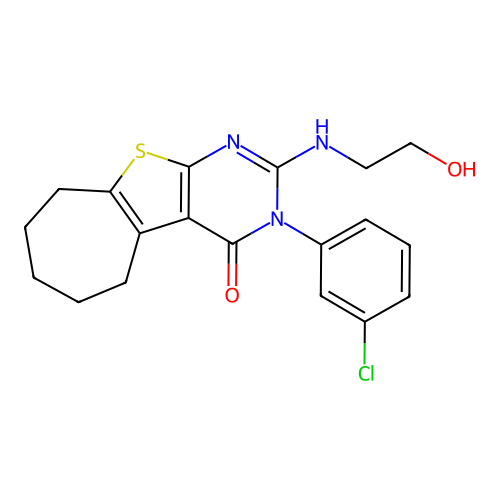 3-(3-chlorophenyl)-2-((2-hydroxyethyl)amino)-6,7,8,9-tetrahydro-3H-cyclohepta[4,5]thieno[2,3-d]pyrimidin-4(5H)-one structure