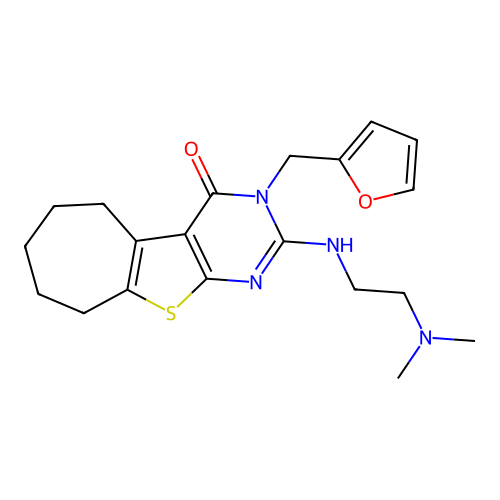 2-((2-(dimethylamino)ethyl)amino)-3-(furan-2-ylmethyl)-6,7,8,9-tetrahydro-3H-cyclohepta[4,5]thieno[2,3-d]pyrimidin-4(5H)-one structure