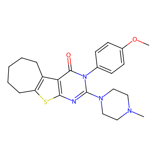 3-(4-methoxyphenyl)-2-(4-methyl-1-piperazinyl)-6,7,8,9-tetrahydro-5H-cyclohepta[2,3]thieno[2,4-b]pyrimidin-4-one structure