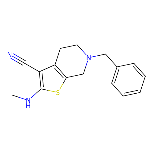 6-Benzyl-2-(methylamino)-4,5,6,7-tetrahydrothieno[2,3-c]pyridine-3-carbonitrile structure