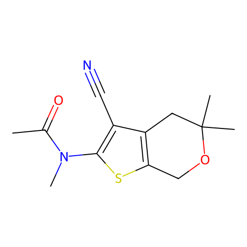 N-(3-cyano-5,5-dimethyl-4,7-dihydro-5H-thieno[2,3-c]pyran-2-yl)-N-methylacetamide structure