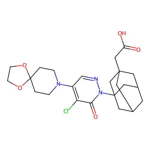 {3-[5-Chloro-4-(1,4-dioxa-8-aza-spiro[4.5]dec-8-yl)-6-oxo-6H-pyridazin-1-yl]-adamantan-1-yl}-acetic  acid structure