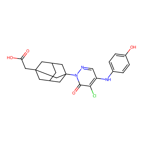 2-[3-[5-chloro-4-(4-hydroxyanilino)-6-oxopyridazin-1-yl]-1-adamantyl]acetic acid structure
