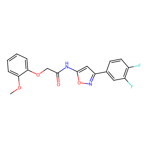 N-[3-(3,4-difluorophenyl)-1,2-oxazol-5-yl]-2-(2-methoxyphenoxy)acetamide structure