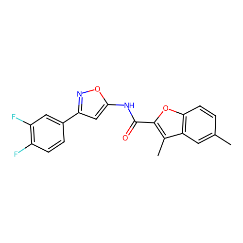 N-[3-(3,4-difluorophenyl)-1,2-oxazol-5-yl]-3,5-dimethyl-1-benzofuran-2-carboxamide structure