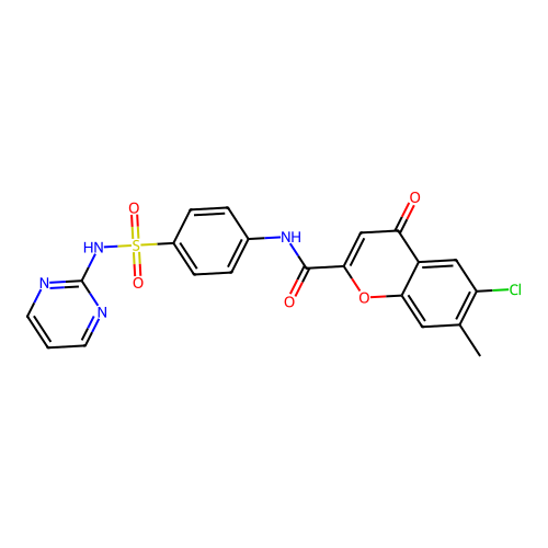 6-chloro-7-methyl-4-oxo-N-[4-(pyrimidin-2-ylsulfamoyl)phenyl]-4H-chromene-2-carboxamide structure