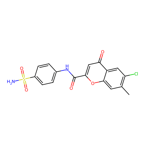 6-chloro-7-methyl-4-oxo-N-(4-sulfamoylphenyl)-4H-chromene-2-carboxamide structure