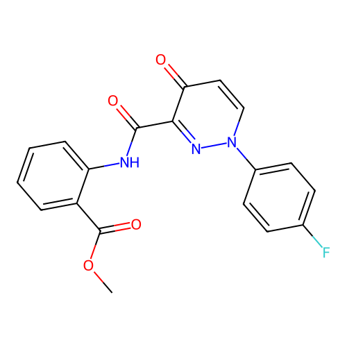 methyl 2-({[1-(4-fluorophenyl)-4-oxo-1,4-dihydropyridazin-3-yl]carbonyl}amino)benzoate structure